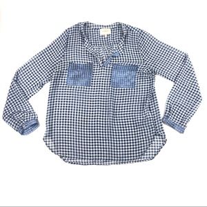 Skies Are Blue Sheer Blue Check Flowy Blouse Large